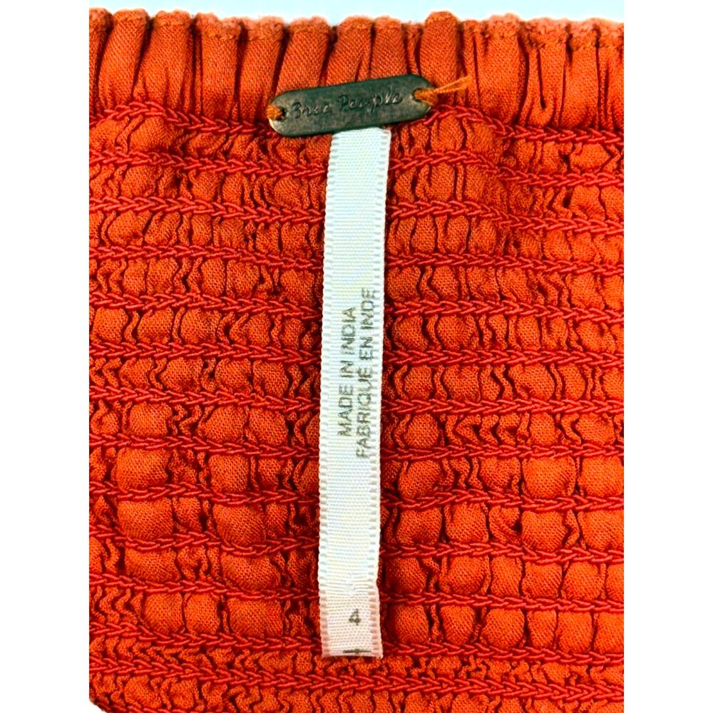 Free People Size 4 Some Nights Mini Wrap Dress Orange Linen Cotton Blend party - Picture 4 of 11